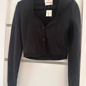 Nanushka Black Ribbed Knit Cropped Cardigan